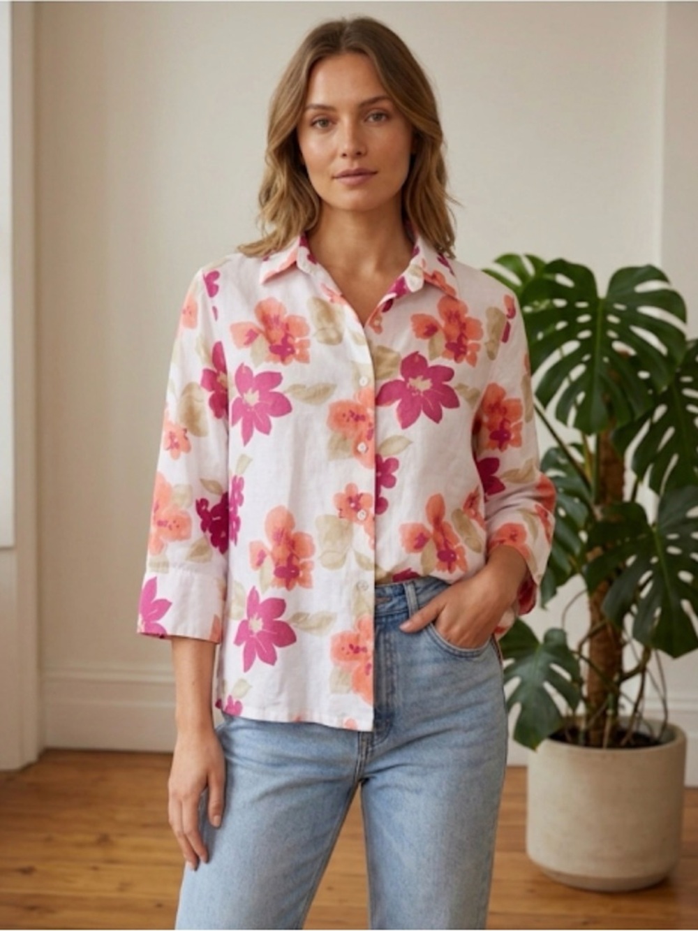 FRENCH LAUNDRY Floral Button Down Collared Blouse, Women’s M, Multicolor - Picture 1 of 7